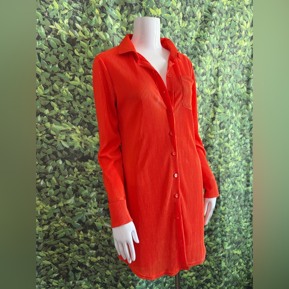 Orange Button-Up Mini Dress - Picture 2 of 10